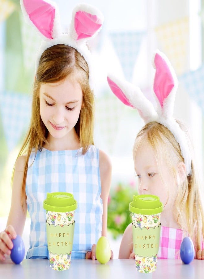 JarThenaAMCS 50 Set Easter Disposable Coffee Cups with Lids Gold Foil Sleeves Paper Cup Green Yellow Chick Duck Floral Drinking Cups for Easter Spring Party Supplies - Image 5